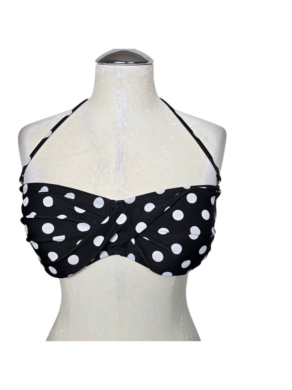 Mossimo Black White Polka Dot Halter Bikini Top Swimwear M